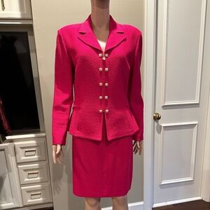 St. John Collection Vintage Hot Pink Suit With Gold Trim